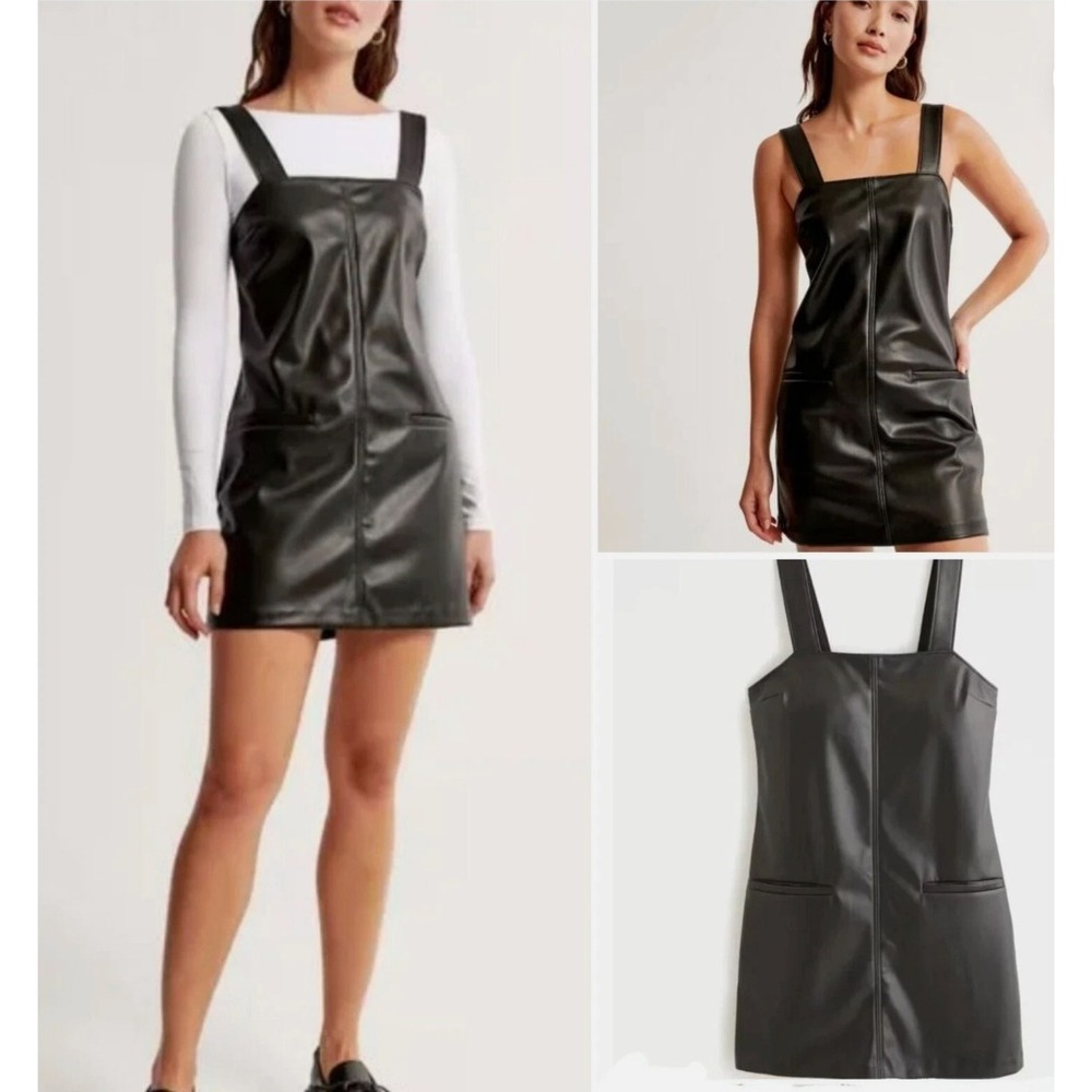 Abercrombie & Fitch Women's Black Faux Leather Sleeveless Shift Mini Dress Sz XS